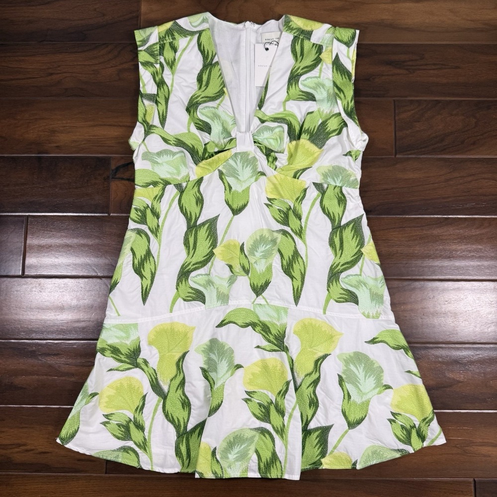 Adelyn Rae Size XXL Green White Leaf Embroidered Eloise Twist Tiered Mini Dress